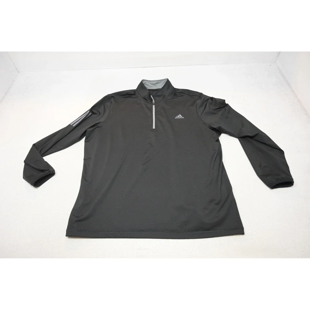 Adidas Golf Pullover Jacket Mens 2XL Black 1/4 Zip Reflective Stripes Excellent
